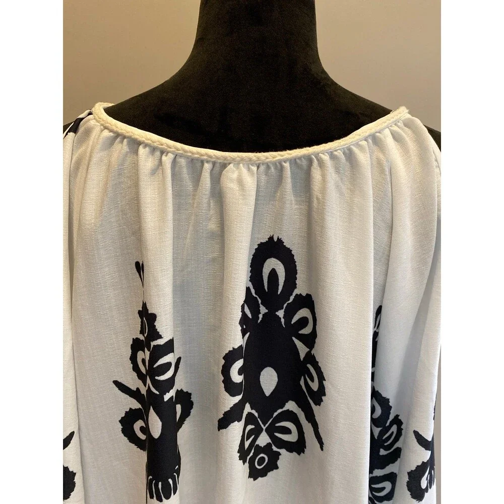 Swimsuit Coverup‎ Dress Off Shoulder Black & White Plus Size XL Ethnic Boho Sexy